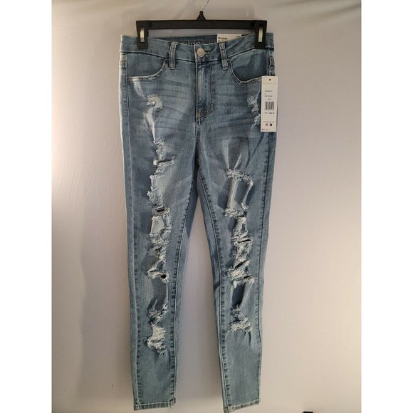 Madden Girl Jeans Madden Girl Rocker Super High Rise Skinny Distressed Denim Jeans Sz 27